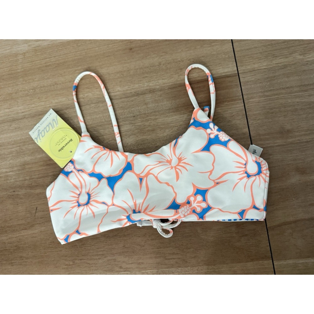 Maaji Reversible Bikini Top Girls Size 14 Floral Stripe Swim Top NWT MSRP $58